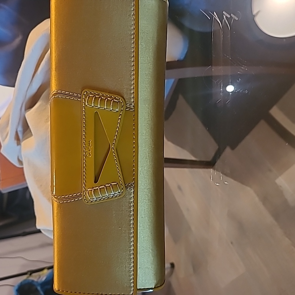 Cole Haan gold yellow clutch Satin nwt